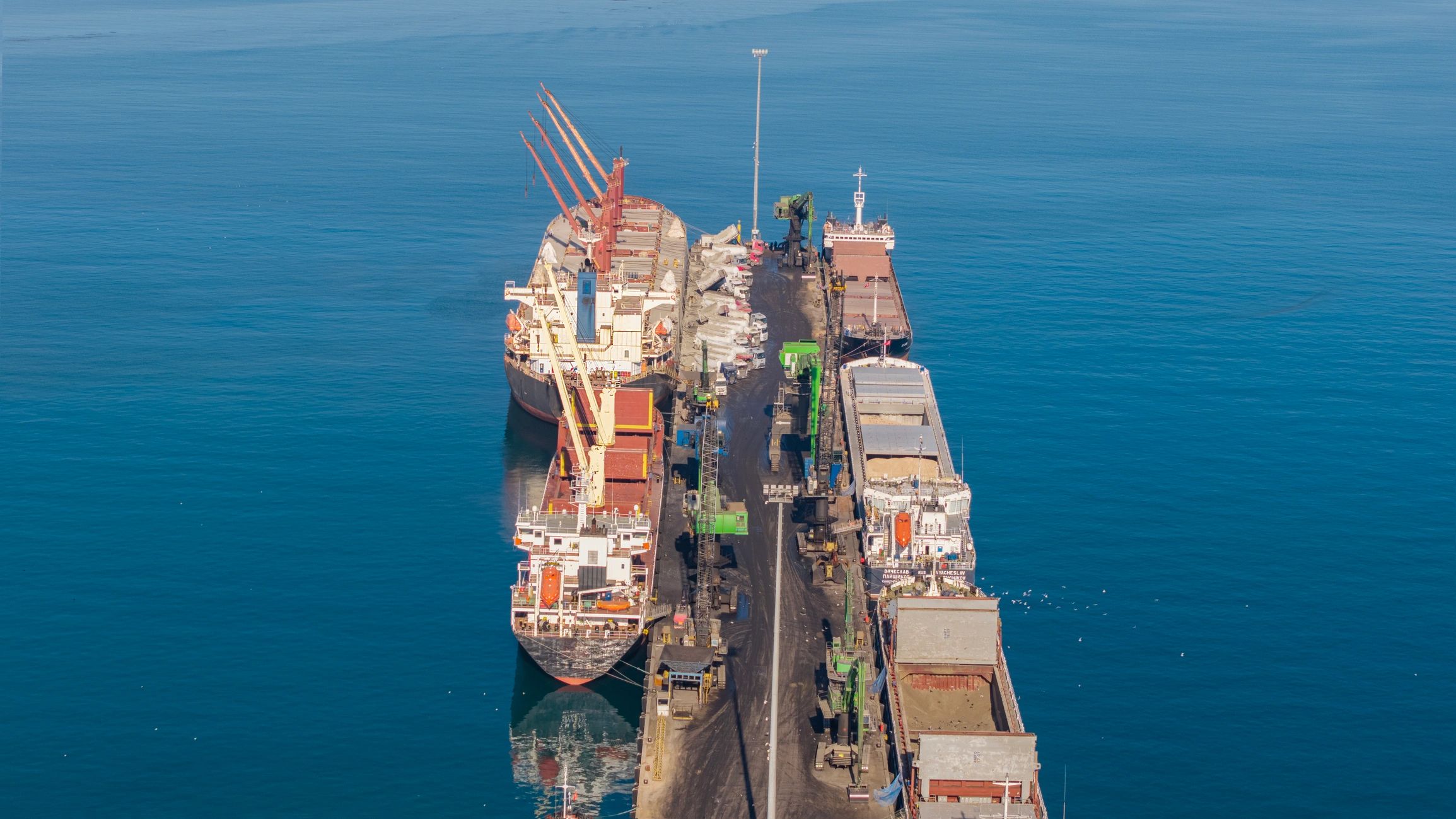 Cargo ships docked at an industrial port representing export logistics
